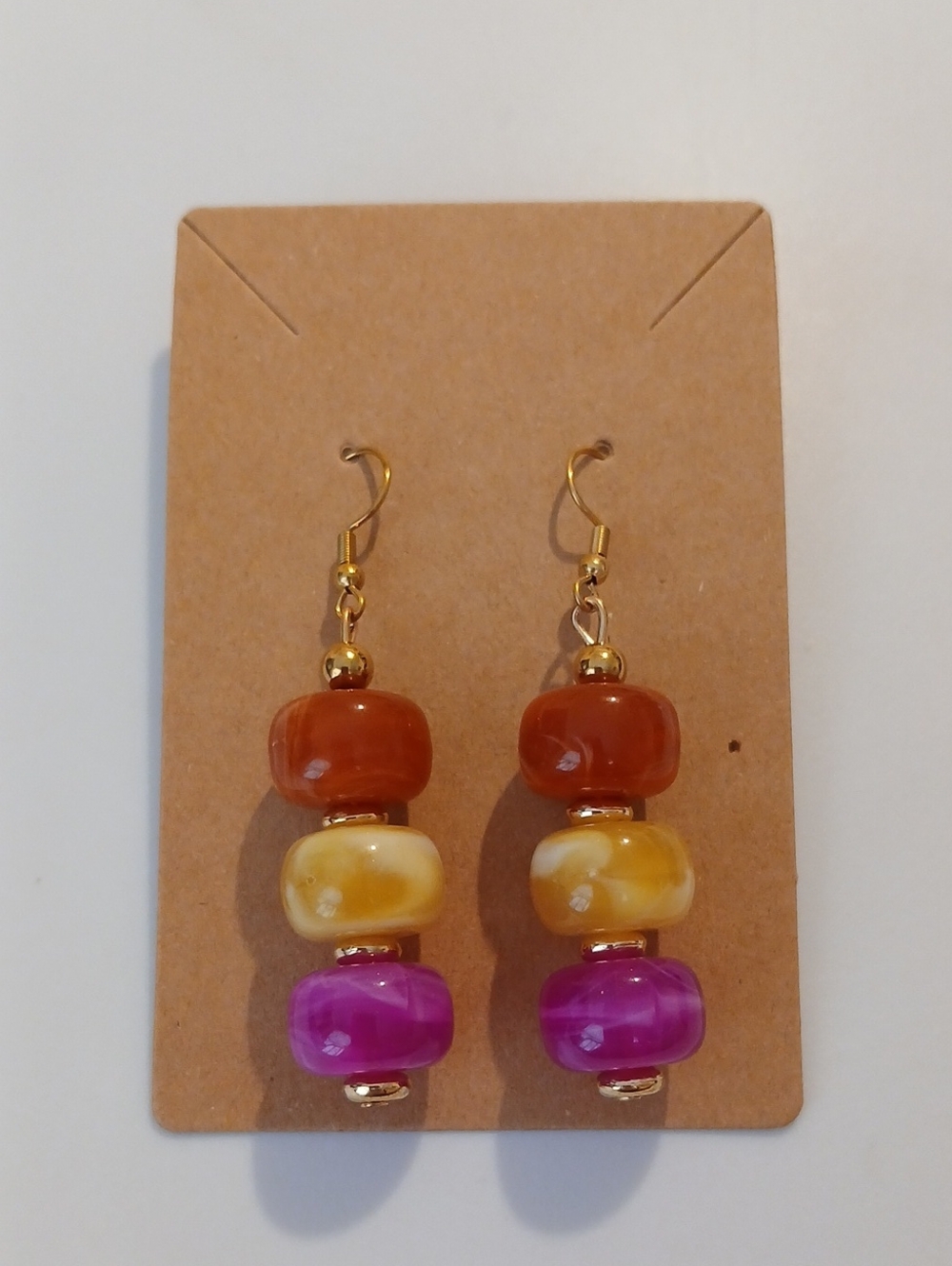 Fashion Jewelry Colorblock Bead Drop Earrings - Orange, Yellow & Pink